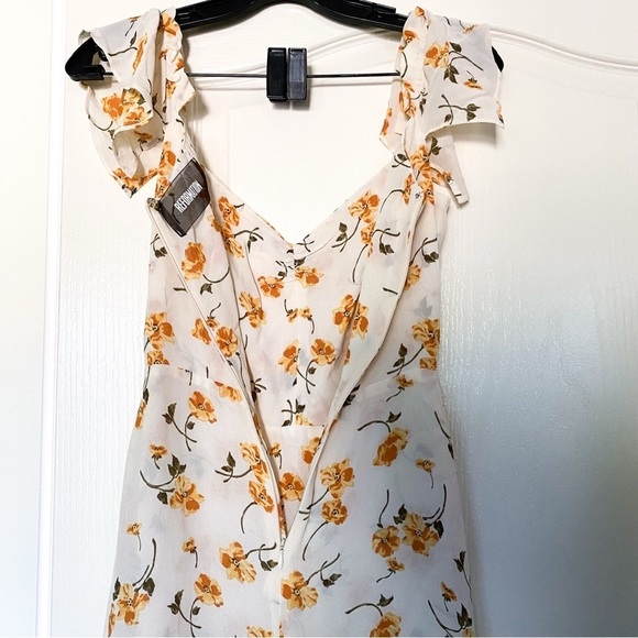 Reformation Dress Butterfly Floral Ruffle Off-Shoulder Midi Limonada 2 EUC - Picture 6 of 6